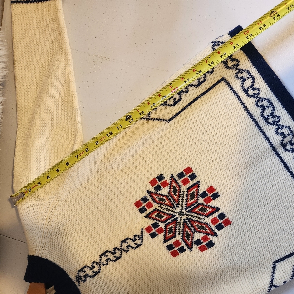 Vintage Fair Isle Nordic Ski Turtleneck Sweater Beige 1970s 1980s Size Small - Picture 9 of 10